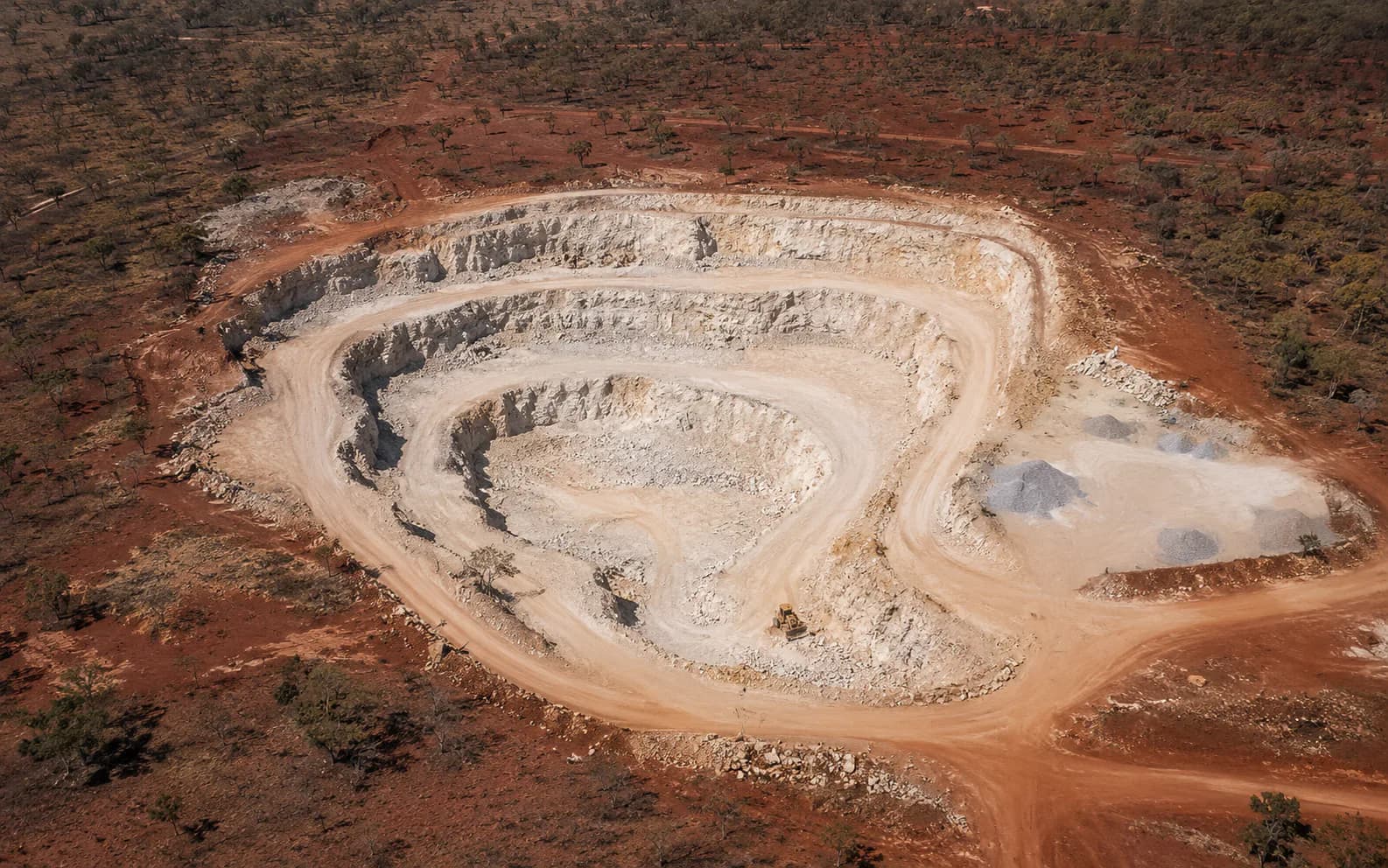Northern Territory quarry with benches and haul ramp